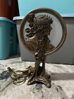 Vtg Art Nouveau Lady Lamp Mucha Round Mirror Plaque Brass color RARE!!