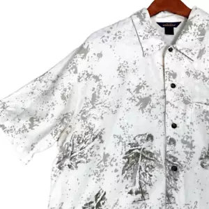 WOOLRICH Hemd Herren XXL weiß grau Leaf Splatter Dye S/S Hawaii Knopfleiste - Bild 1 von 8