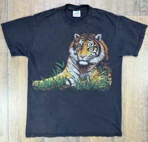Vintage 90’s Natural Wonders Art Tiger Big Cat Nature Shirt Medium Black Graphic - Picture 1 of 12