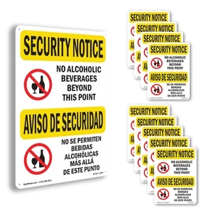 No Alcoholic Beverages Bilingual OSHA Security Notice Sign, Decal 5 or 10 Pack - Picture 1 of 43
