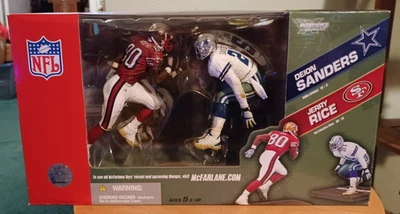 JERRY ARROZ VS DEION SANDERS FIGURAS McFARLANE DE LUJO NFL PAQUETE DE DOS NUEVAS EN CAJA 2005 Foto 1 de 2