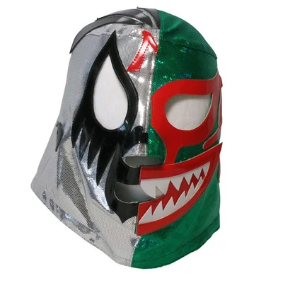 Mil Mascaras Semi-Pro Mask Shark Mouth x Silver Half Lucha Libre Pro Wrestling - Image 1 of 4