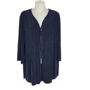 Coldwater Creek Womens Cardigan Sz XL Blue 1 Button 3/4 Sleeve Slinky Travel USA - Picture 1 of 10