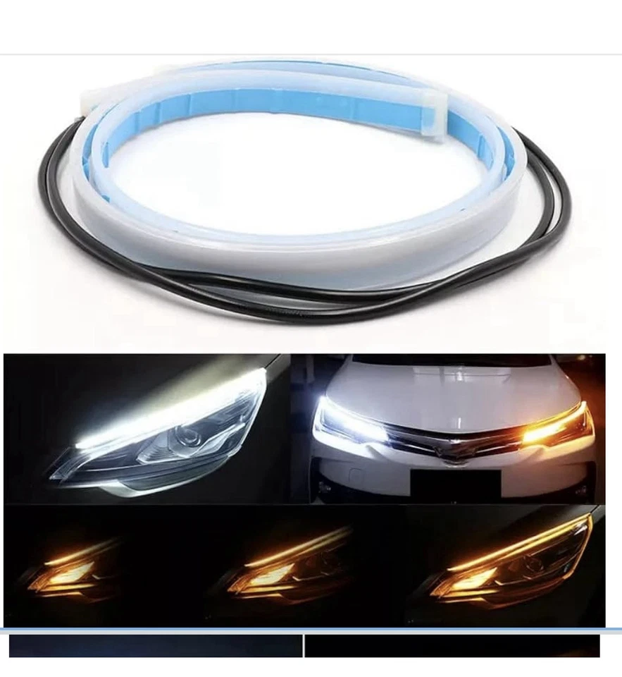 STRISCIA FARO AUTO LED TUBO NEON 12V FLESSIBILE 60CM BIANCO E GIALLO AMBRA LDR - Immagine 1 di 4