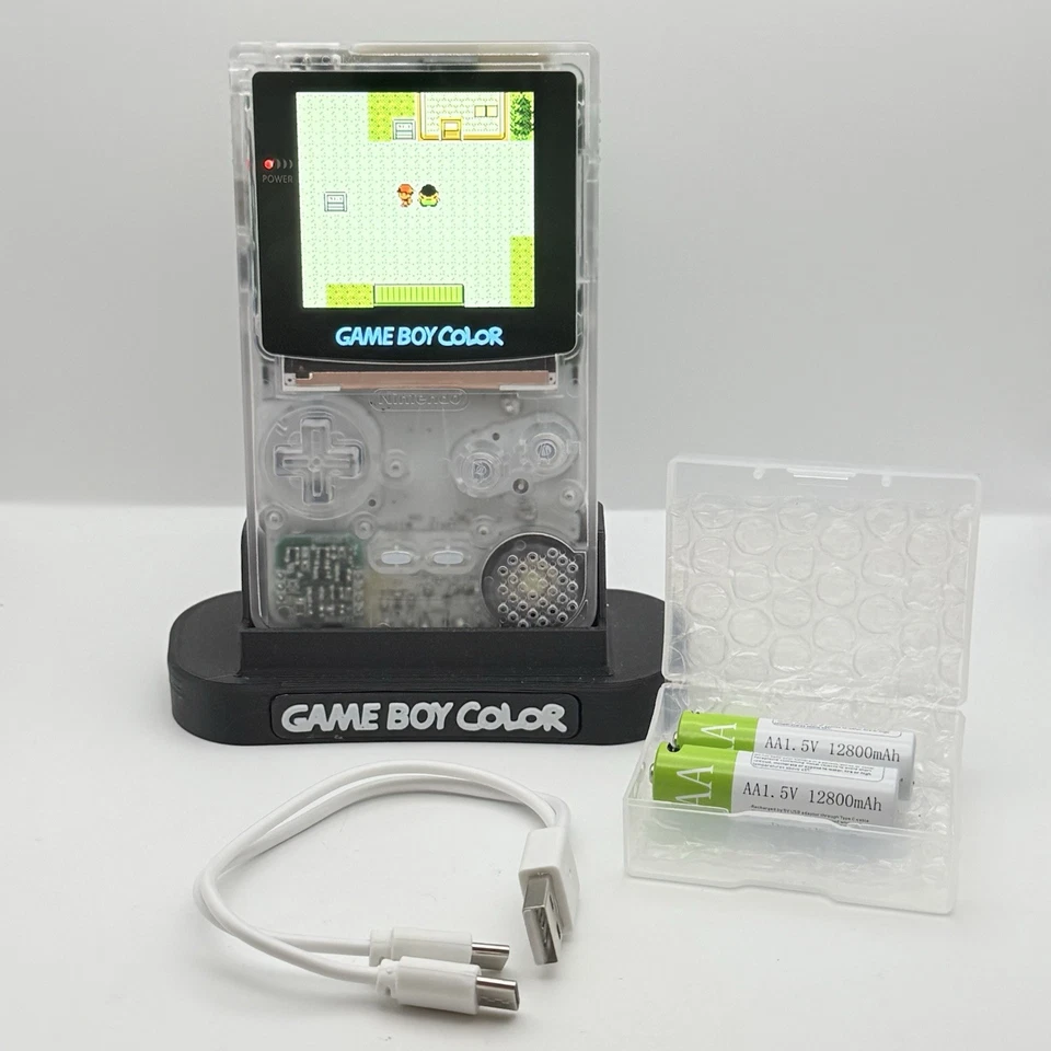NINTENDO GAME BOY COLOR - IPS V3 - TRASPARENTE + STAND + 2 BATTERIE USB-c - Immagine 1 di 4