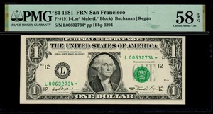 1981 $1 SAN FRANCISCO MULE STAR NOTE PMG 58 EPQ 640K Print Run Fr 1911-Lm* FRN - Picture 1 of 3