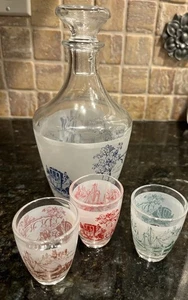 France Decanter 3 Shot Glasses Barware Set French Countryside Equestrian Seine - Picture 1 of 16