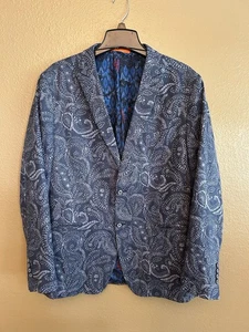 Chaqueta Tallia Hombre 44L Grande Azul Floral Cachemira Lino Rayón Blazer Abrigo Deportivo - Imagen 1 de 18