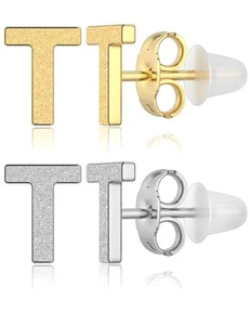 2 Pairs Initial Earrings for Women Surgical Steel Hypoallergenic Earrings T lett - Picture 1 of 6
