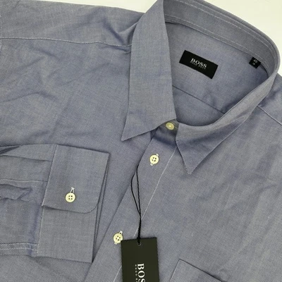 Camisa de vestir HUGO BOSS para hombre azul texturizada talla 46 18 botones delanteros manga larga Foto 1 de 4