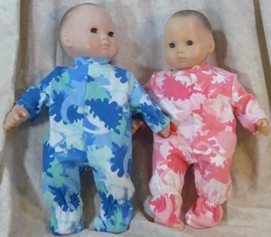 Doll Clothes Made 2 Fit  Girl 15" in Twins One Piece Footed Pajamas Swirl 2pcs - Picture 1 of 3