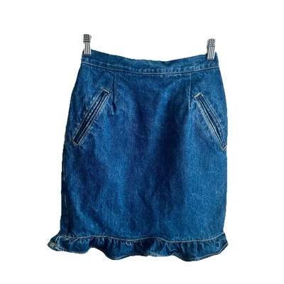 Falda De Colección Años 80 Georges Marciano Guess 30 Actual 26 EE. UU. Denim Volantes Logo Retro Foto 1 de 4