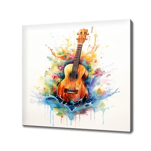 Acoustic Guitar Music Colourful Watercolour Painting Canvas Print Wall Art - Picture 1 of 9