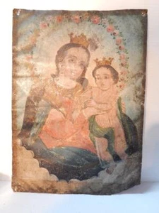 AUTHENTIC ANTIQUE TIN MEXICAN RELIGIOUS RETABLO CATHOLIC CHRISTIAN FOLK ART - Picture 1 of 7