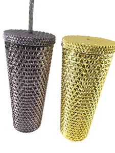 Vaso de pared doble iridiscente acrílico de 26 onzas dorado y púrpura 2 Holiday Time nuevo - Imagen 1 de 9