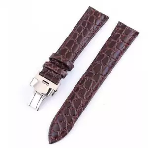 Brown Litchi Grain Leather Watch Band Strap Butterfly Deployment Clasp 12~24 MM - Picture 1 of 4