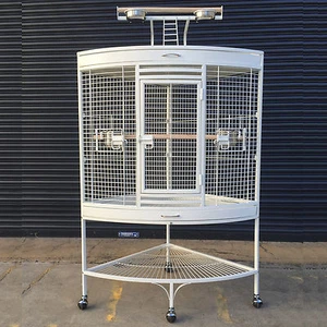 White Corner Parrot Aviary Bird Cage Perch Roof Gym Budgie On Wheels 157cm A13 - Picture 1 of 6