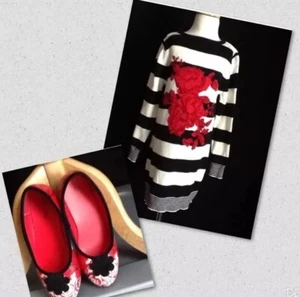 Hartstrings Girls Floral Stripe Sweater Dress Tunic & Shoes Ballet Flats 6x - Picture 1 of 8