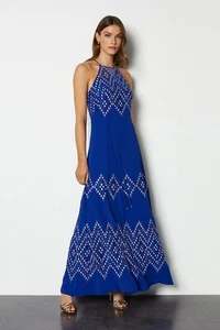 NUEVO CON ETIQUETAS MAXI VESTIDO KAREN MILLEN DIAMANTE ENCAJE AZUL COBALTO TALLA UK 12 PRECIO DE VENTA SUGERIDO POR EL FABRICANTE 250 £ - Imagen 1 de 11