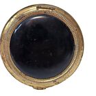 Vtg Compact 2.5" c1950s Brass Case Black Plastic Inset Lid Made In USA