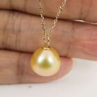 18K Solid Yellow Gold Charm Pendant with 12.27mm Golden South Sea Pearl #P6067