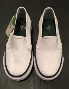 Lands End White Canvas Slip On Sneaker Shoes Youth Kids Boy No Lace Size 12 13 1 - Picture 1 of 3