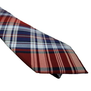 Chaps Silk Tie Plaid Blue Red Classic Preppy Church Fraternity Interview Repp - Picture 1 of 6