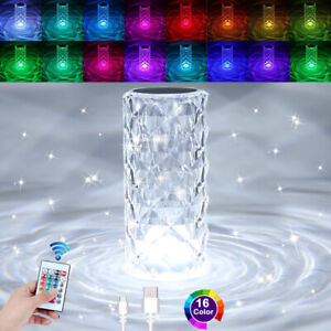 Crystal Table Lamp Rose Diamond Touch Lamp with USB 3/16 Color Crystal LED Light