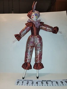 Vintage Sugar Loaf 19" Mardi Gras Jester Doll Classic Silver Burgandy - Picture 1 of 7