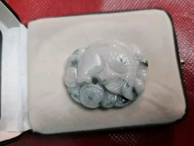 Ice Green Jadeite Fish Sculpture Pendant 4.5 cm x 4 cm Vintage Rare Find  - Image 1 of 4