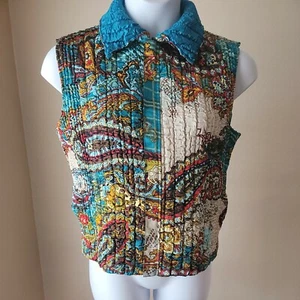 Reversible Popcorn Vest M/L  Teal and Paisley Print 1990s style - Picture 1 of 10