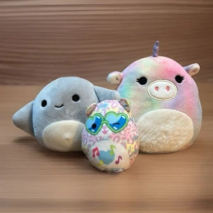 Lot Of 3 Squishmallows 5" Prim the Rainbow Unicorn 4” Shark  2.5” Hamster - Afbeelding 1 van 6