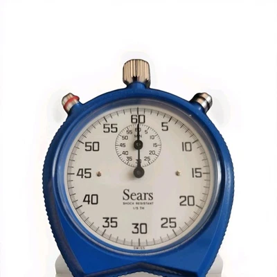 Cronómetro suizo Sears de colección 1/5 FUNCIONANDO en CAJA ORIGINAL azul resistente a golpes  Foto 1 de 4