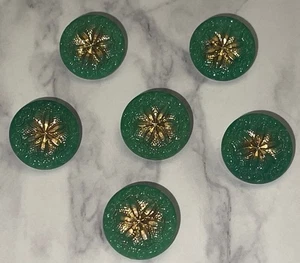 Vintage 6 Green & Gold Czech New Old Stock Glass Crafting Sewing Buttons 123-50 - Picture 1 of 7