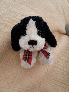 RARE! Gund ‘HOLIDAY’ 7” Black & White PLUSH Puppy DOG Plaid Bow NWT - Picture 1 of 7