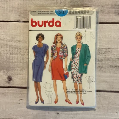 Burda 4307 Sewing Pattern Dress Sweetheart Neckline Jacket Size 10-22 UNCUT - Image 1 of 2
