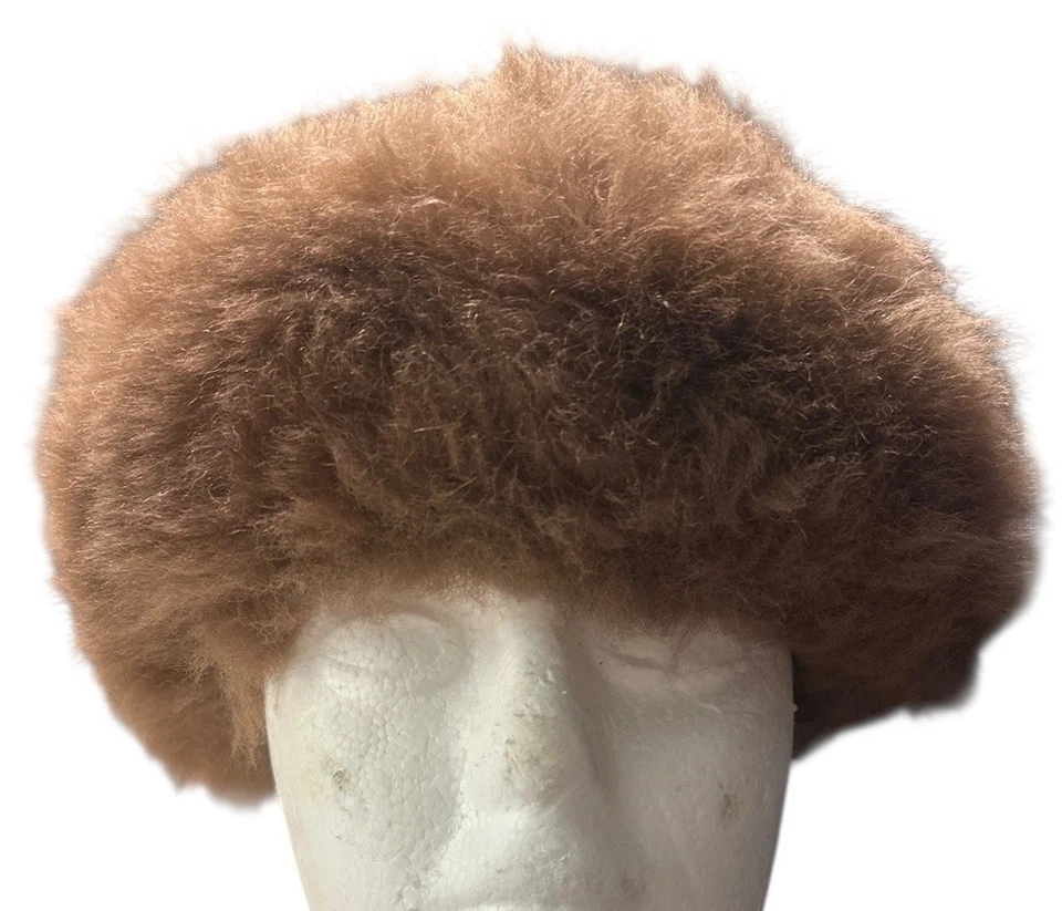 Sombrero cosaco vintage de piel de cordero de oveja marrón años 60 estilo ruso pastillero redondo Foto 1 de 4