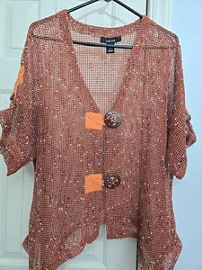 Kaktus Crochet Net Mesh Asymmetrical Rust Color Vest Top Size L Hippie Fairy - Picture 1 of 8