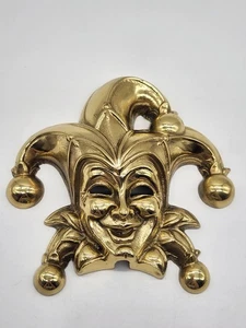 Llamador de puerta bufón de latón macizo pesado vintage tono dorado falta aldaba 6" - Imagen 1 de 8