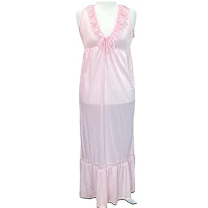 Vtg Halter Style Silky Sexy Nylon Lacy Long Nightgown Sleeveless Lingerie Pink - Picture 1 of 8