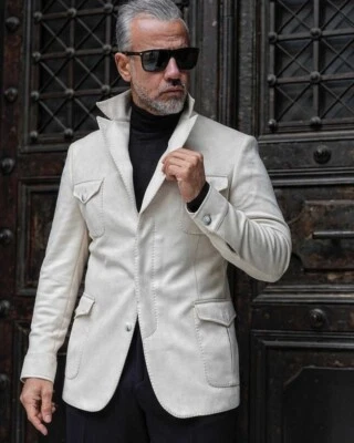 Мужская куртка регулярный крой пик лацкан свадьбы вечеринки бизнес открытый повседневный блейзер - Изображение 1 из 4