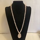 Beau collier perles quartz rose 26 pouces avec pendentif