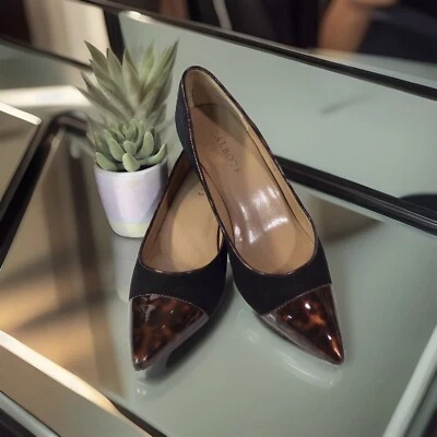 Zapatos de salón Talbots negros/tortuga con tacón de gatito para mujer talla 7M en caja ~ ¡BONITOS! Foto 1 de 4