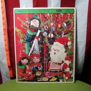 NAVIDAD TIEMPO marco preescolar bandeja rompecabezas Whitman fieltro elfos y Santa Claus 1967 - Imagen 1 de 2