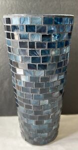 FLOWER VASE BLUE MOSAIC STAINED GLASS TILE