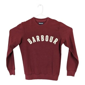 Barbour Mens Small Maroon Prep Spellout Logo Pullover Crew Sweater Sweatshirt - Picture 1 of 5