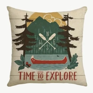 Rowing Lake Canoe Explore Lake Lodge Cabin Hunting Throw Pillow Cover Man Cave - Picture 1 of 3