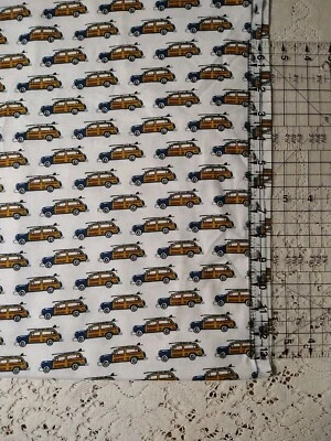 Vintage Surfer Car Woodsides Snuggle Cotton Flannel Fabric New 21x42" - Image 1 of 3