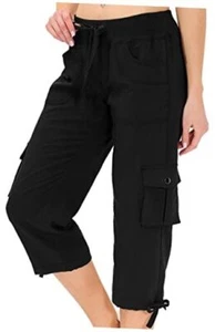 Womens Capris with Pockets Loose Fit Casual Capri Pants Dressy X-Large Black - Picture 1 of 8