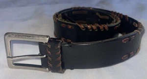 Trafalgar Belt Black Brown Stitch Brass Italian Vegetable Tanned Leather 36 - Picture 1 of 15